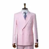 Мужской костюм из двух предметов: куртка + брюки Fi Высокое качество с острым лацканом, двубортный элегантный мужской деловой комплект n6BM #