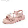 Sandálias meninas sandálias crianças verão pérola plana moda princesa sapatos de praia 2023 novas meninas sandálias tamanho 3-12 anos q240328