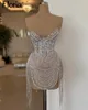 Sukienki imprezowe Modna seksowna krótka sukienka na studniówkę ze srebrną łańcuchem elegancka do klubowania koktajlu 2024 Koktajl Dostosowany strój pełny koralik