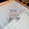 Cazibe Kakılaşan Rhinestone Mor Kelebek Küpeler Kadınlar İçin Tatlı Damla Küpeler Mizaç Uzun Püskül Takı Tatil Hediyesi Y240328
