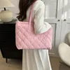 Totes Rhombus Pattern Bag Padded Handbag Large Capacity Women Girls Travel Solid Color Zipper Closure Everyday Shoulder