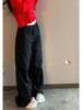 Kvinnors jeans amerikanska high street polka dot midja för kvinnor fashionabla breda ben raka byxor y2k flicka lösa byxor
