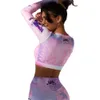 Costume pour femmes Sports Skinny Carto Imprimer T-shirt à manches LG Leggings 2021 Automne Fi Jog Pantalon crayon élastique Ensemble 2 pièces n2Wg #