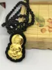Pingentes 24K Ouro Amarelo Hetian Verde Escuro Jade Buda Amuleto Colar com Pingente da Sorte