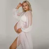 Polka Tulle Maternity Pography Props Long Dress See Through Lantern Sleeve Pregnant Woman Po Shoot Dresses Cardigan 240315