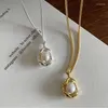 Correntes 925 Sterling Silver Pearl Colar Geométrico para Mulheres Menina Simples Ervilha Irregular Design Jóias Festa Presente Drop