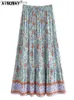 Rokken Skorts Vintage Chic Dames Hippie Zomer Kwastje Elastische Taille Boho Rok Blauw Bloemenprint Rayon Strand Boheems Geplooid Maxi yq240328