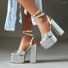 Sandals Shiny Sparkling Green Gold Silver Open Toe Party Wedding Summer Shoes Platform Sexy Block High Heels Gladiator Women's