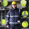 men Stripe Patchwork Hooded Jacket High Visibility Reflective Workwear Coat Work Wear hi vis Workwear e45Q#