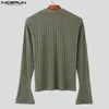 Men's T Shirts Korean Style Elastic Pit Stripe Suede T-shirts Casual Streetwear Male V-neck Long Sleeved Camiseta S-5XL INCERUN Tops 2024