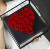 Fleurs décoratives 16pcs Roses préservées dans une boîte en acrylique en gros de la rose éternelle des enseignants de rose des enseignants de la journée des cadeaux de confession en forme de cœur