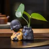Rzeźby Fortune Lucky Śliczne The Little Monk Purple Clay Tea Pet Home Decor Decor Mini Water Sadzenie Wazon kwiatowy