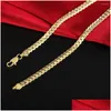 Chaînes 925 Sterling Sier Chaîne 18K Plaqué Or 6mm FL Collier latéral pour femmes hommes fête cadeau mode fiançailles mariage goutte Deli ot7Bv