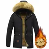 Collo di pelliccia di inverno degli uomini di spessore caldo Parka antivento in pile foderato con cappuccio rimovibile giacca maschile Cott Outwear Cappotti Giacca casual J4BQ #