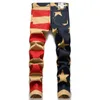 Men American Flag Drukuj dżinsy Fi Stripe gwiazdy cyfrowe nadrukowane spodnie dżinsowe spodnie Slim Elaste Pencil Spodni 29pw#