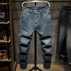 Baggy jeans män lös passform blå harem byxor breda ben fi fickor trycker denim byxor streetwear herrkläder överdimensionerade i7dl#