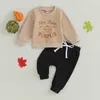 衣料品セット男の子のハロウィーンの衣装長いカボチャのレタープリントプルオーバートップドローストリングパンツセット幼児秋の服