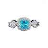 Anéis de cluster Springlady 925 prata esterlina 5 mm laboratório safira paraiba turmalina anel de pedra preciosa para mulheres casamento jóias finas