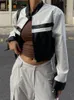 줄무늬 가죽 바이커 재킷 Y2K 빈티지 펑크 스리트웨어 모트 모터 코트 여성 한국 자른 아웃웨어 미학 M33Q#