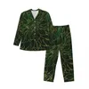 家庭用衣料品と緑のラインスリープウェアスプリングダリアフラワーレトロ特大のパジャマセットオスの長袖素敵な夜のカスタムナイトウェア