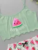 2 pezzi carino comodo frutta stampa pigiama maniche pigiama top pigiama pantaloncini set pigiama da donna pigiameria r9IA #