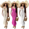 Summer Hollow Out Knitted Schrochet Dress for Women Seksowna bez rękawów Zobacz przez syrenę Vestidos Vacation Beach Zatrudnienie