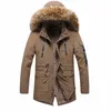 Inverno Parkas Jaqueta Homens Fi Com Capuz Gola De Pele Blusão Outerwear Casual Mid-lg Lã Forro Manter Quente Mens Jaquetas Casacos g6eU #