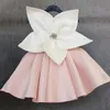 Summer Girls Sleeveless Big Flowers Diamonds Pink Cute Rupa Infantil Menina Birthday Wedding Abito Custume 12M-7T 240319