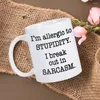 Mugs Allergic To Stupidity Mug Funny Sarcastic Teasing Coffee Cup 11oz Ceramic Humor Home Office Milk Tea Gift Friend Coworker