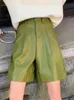 Realleft outono inverno verde falso couro do plutônio shorts femininos cintura alta calças largas perna vintage bolso feminino 2023 novo y0hh #