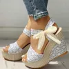 Sandaler 2023 Ins Hot Lace Casual Womens Wedge High Heels Shoes 2020 Summer Party Platform H240328