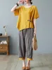 2 Stück Sets Frauen Casual T-shirt und knöchellange Hosen Neue Ankunft 2023 Sommer Vintage Stil Lose Weibliche Hose Anzüge B2521 E0Ys #