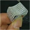 Pierścienie luksusowy pierścień Micro Pave Aaaaa Cyrron White Gold Band for Women Bridal Obietnica zaręczynowa biżuteria Prezent Upadek Otxwl