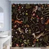 Rideaux de douche en forme de champignon Vintage, forêt naturelle, plantes papillons, fleurs, rideau de bain noir, décor de salle de bain avec crochets 240328