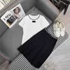 Two Piece Dress designer brand 2024 Early Spring New Nanyou Miu Letter Ribbon Bead Embroidered Short Sleeved T-shirt+folded Half Skirt Fashion Set IH74