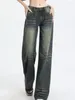 Jeans pour femmes Kuclut pour femmes Denim Pantalon Vintage Casual Lavé Large Jambe Mode Basique Taille Basse Pantalon Pleine Longueur