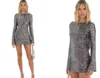 Casual Dresses Women's Square Neck Long Sleeve Waist Dress Perspective Gauze Sexy Sequins Short European And N Style