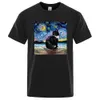 Chat Starry Sky Universe drôle Tshirt hommes Casual respirant été T-shirts surdimensionné lâche T-shirt marque Cott vêtements homme j3mi #