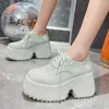 Casual Shoes Rhinestones Thick Sole Platform Pumps Fashion Wedges Super High Heel Square Toe Loafers Increasing Female Single