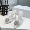 New Pointed High Heels Slippers Summer Crystal Diamond Hollow Sandals High-heeled Slippers Women New Style Headed Half Slippers Heel 9cm Leather Top Quality