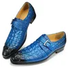 Echtleder-Schuhe mit Muster, klassischer Stil, Herren-Loafer, Hochzeit, Business, Schnallenriemen, Slip-On, spitze Zehenpartie, Schwarz, Blau, 240307