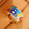 Cluster Rings Creative Colored Housed Design Emamel Finger Ring for Women Gold Color Band Funny Girls Gift Hip Hop Party Jewelry