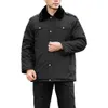 Hommes Manteau Revers Fausse Fourrure Col Lg Manches Poches Veste Automne Cott Rembourré Thermique Pardessus Q8kp #