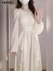 Vestidos casuales Fairy Sweet Style Blanco Manga larga Hollow Out Midi 2024 Primavera Mujer Elegante O-cuello A-Line Vestido de novia