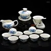 Teaware set 14 stycken Tea set kinesiska mönster inkluderar vit glaserad keramisk porslin drake 10st koppar och tekanna