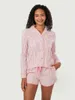 Home Clothing Women Striped 2 Piece Pajama Set Long Sleeve Button Down Shirt Elastic Wiast Lounge Shorts Summer Sleepwear Outfits