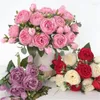 Bouquet de pivoines artificielles, fleurs décoratives, fausse tenue pour mariage, décoration de maison, 5 fourchettes, 9 têtes