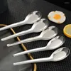 Set di posate 1/6PCS Cucchiai da zuppa in acciaio inossidabile Argento Manico lungo Cucchiaio piatto per riso Posate Cucina domestica Addensato Servire