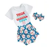 Kläduppsättningar födda Baby Girl Baseball Outfit Letter Print Kort ärm Romper Shorts pannband Set 3st Summer Outfits