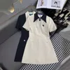 Basic & Casual Dresses designer brand 2024 Early Spring New Nanyou Pra Fashion Triangle Diamond Buckle Decorative Collar Contrast Lapel Short Sleeve Dress PUFW